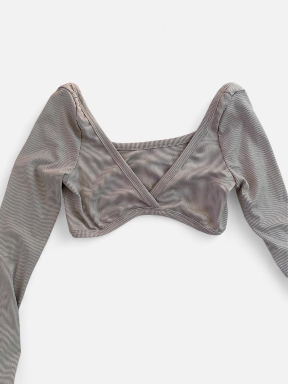 SHEIN Ribbed Wrap Long Sleeve Bralette in Taupe Gray